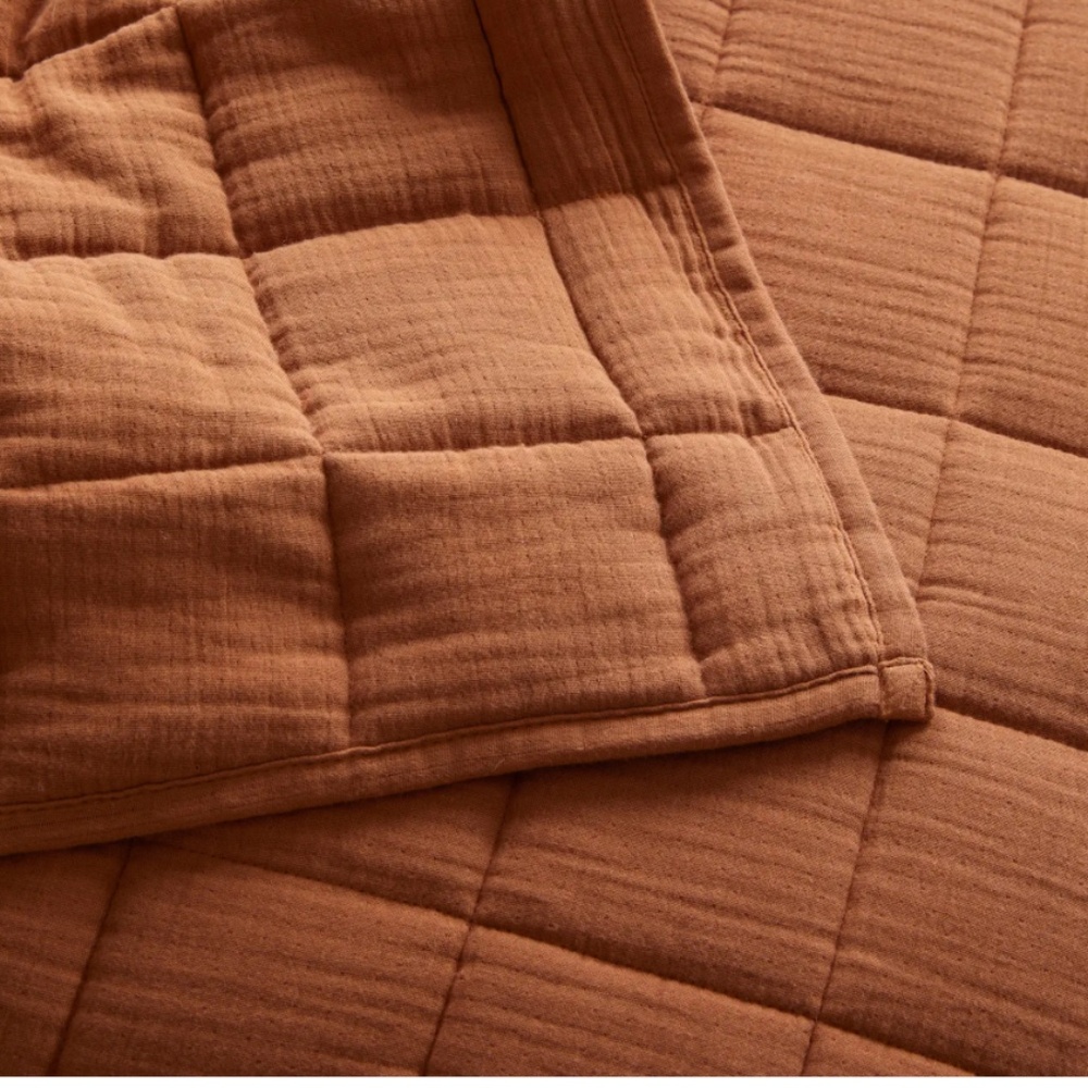 Twin Organic Airy Gauze Box Quilt Set in Terracotta by Quince